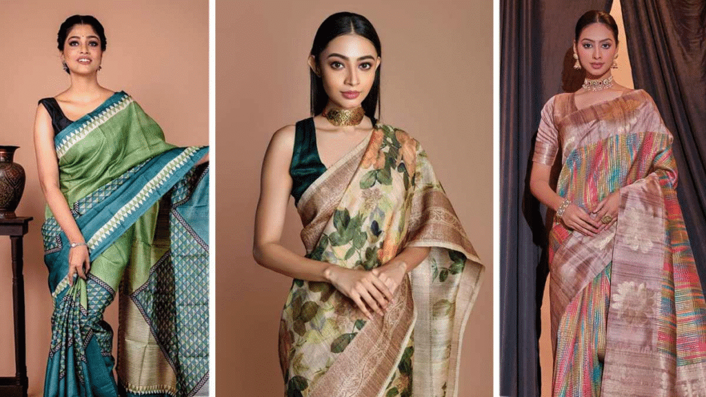 5 Bengali Sarees to Have in Your Closet This Festive Season 5 5 Bengali sarees for festive season: Korial, Jamdani, Baluchari, Tant, and Tussar silk sarees for Durga Puja and Bengali celebrations.