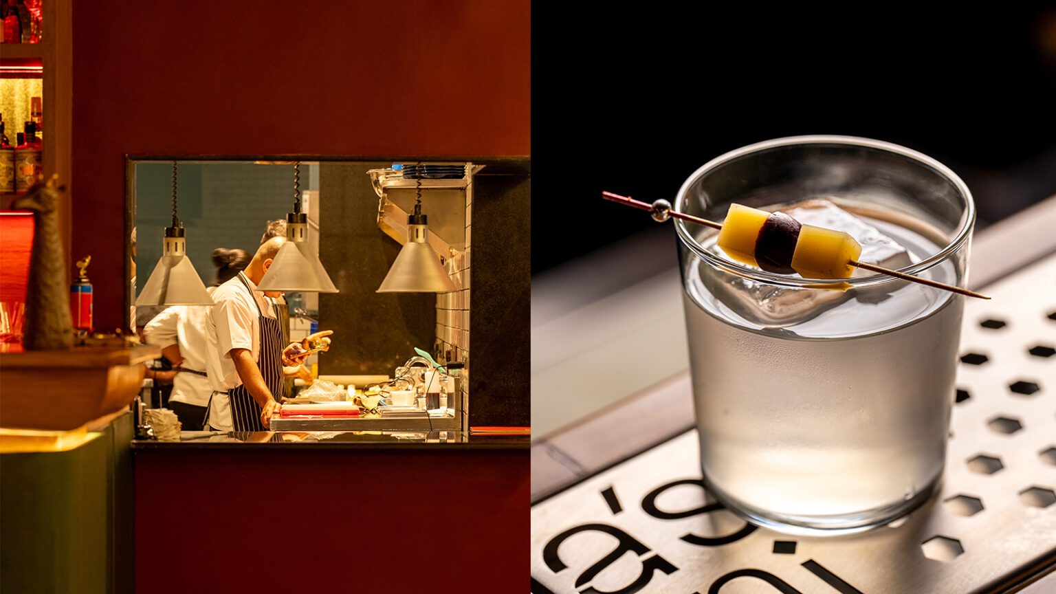 Interior of a Pune restaurant with cozy European-inspired decor, showcasing a plated European comfort dish and a colorful craft cocktail on the table, reflecting Chef Ambar Rode’s travel-inspired menu.